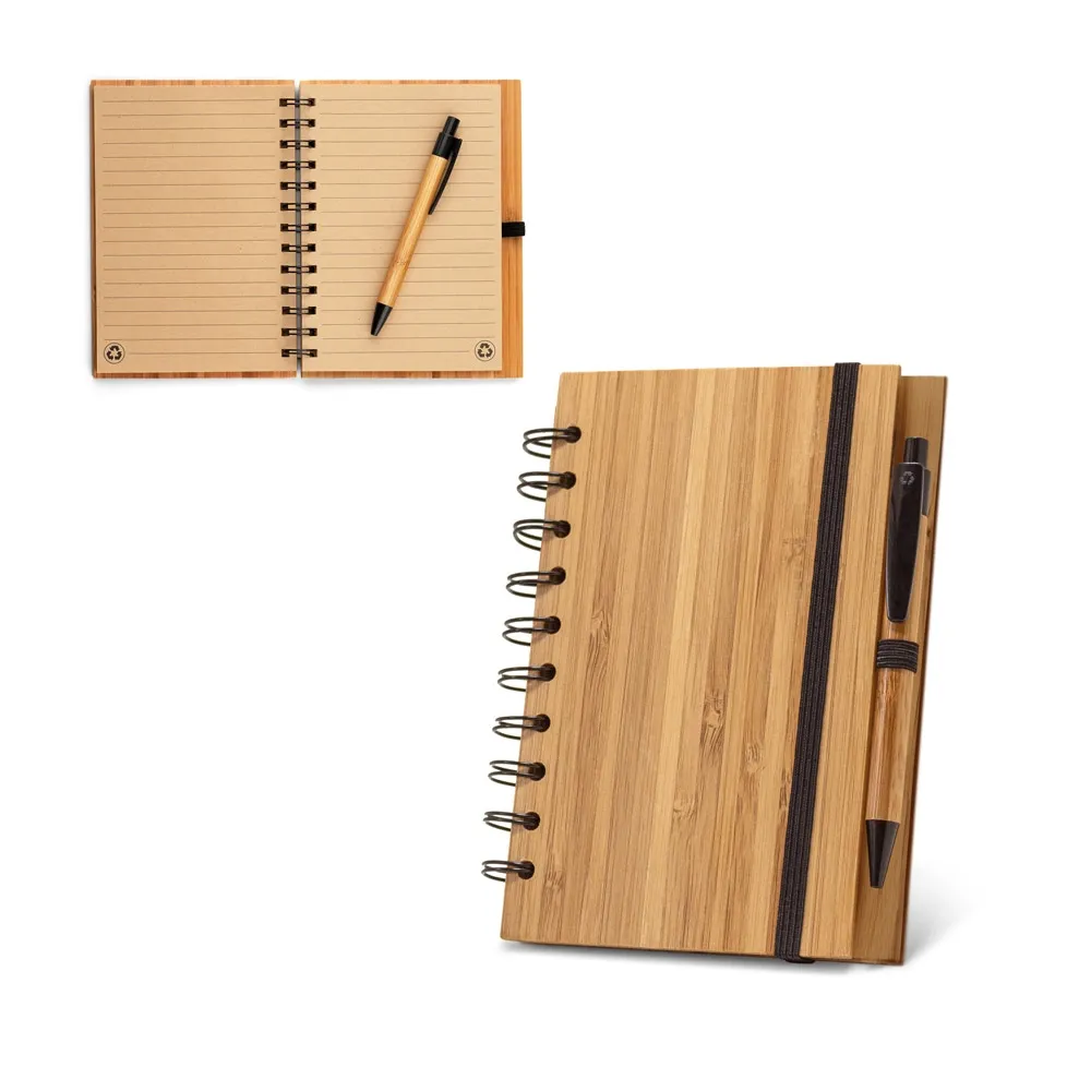 Caderno A5 com Capa em Bambu e folhas em papel reciclado
