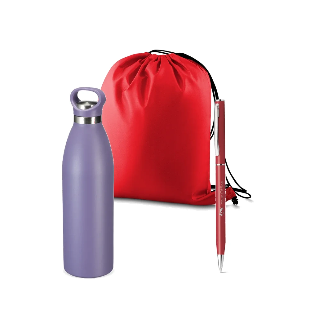 Kit Integração Essencial 3 Peças com garrafa, caneta e sacola