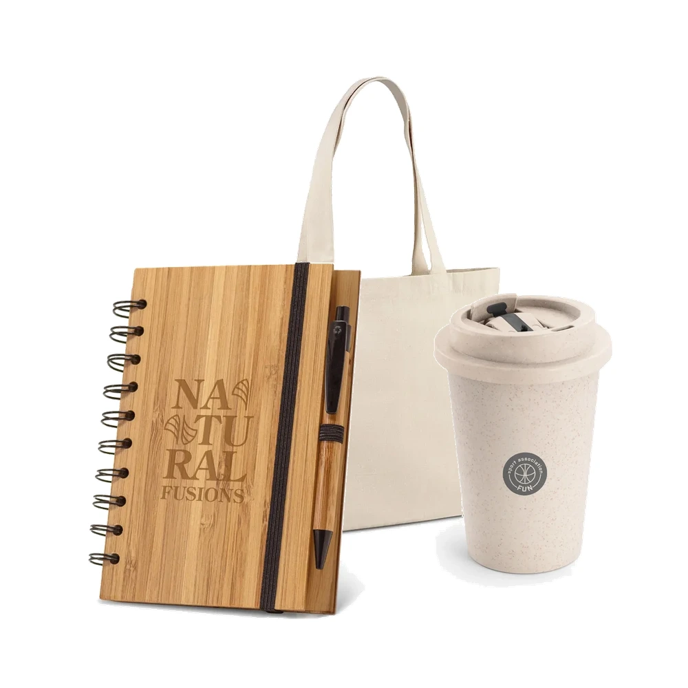 Kit Boas-Vindas Eco Consciente com itens em bambu, papel reciclado e algodão